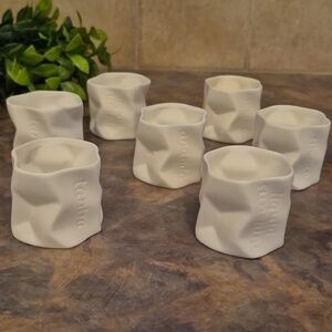 SET OF 7 White Crinkle Cup Ceramic Tealight Candleholders